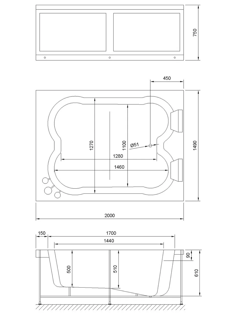 Гидромассажная ванна HARDON DE LUXE 200x150x75