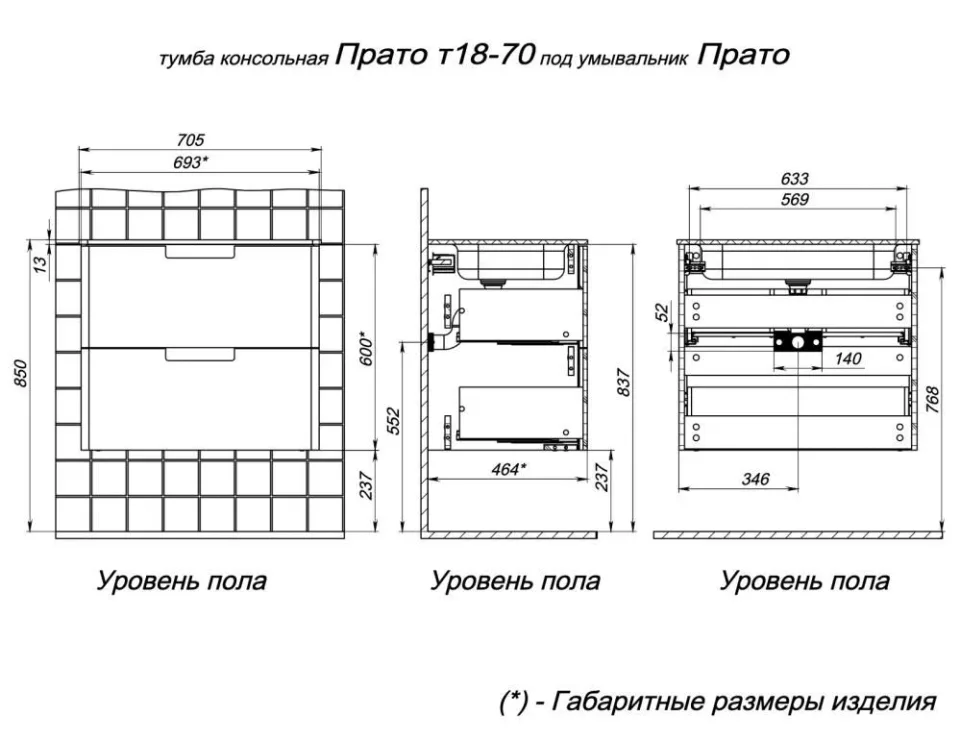 Мебельная раковина Prato Прато 70
