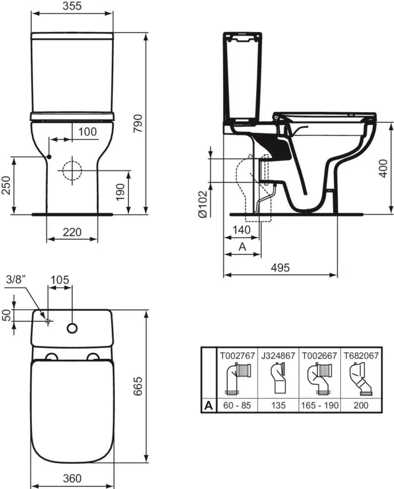 Унитаз-компакт Ideal Standard i.life A 36*66,5 безободковый с крышкой-сиденьем микролифт Slim