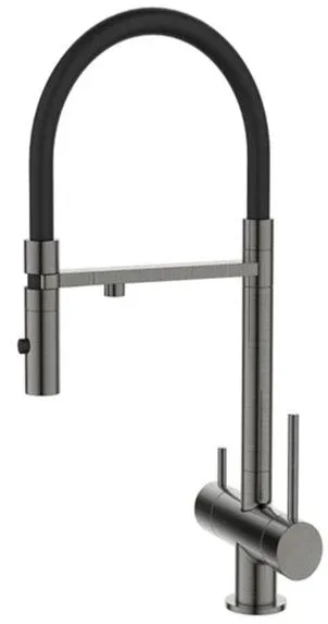 Смеситель DQ DA1462506Grey для кухни с гибким изливом и функцией подключения фильтра вороненая сталь