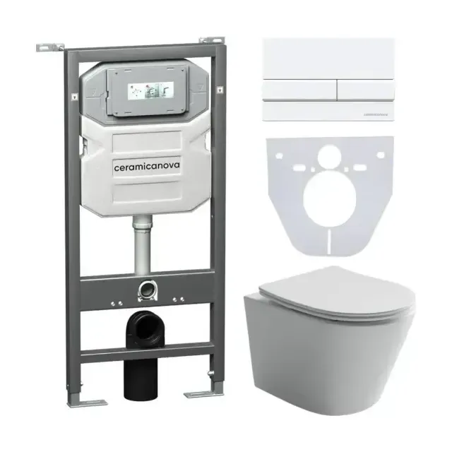 Комплект инсталляции Ceramicanova Envision, унитаз Balearica Rimless, клавиша смыва Flat белая