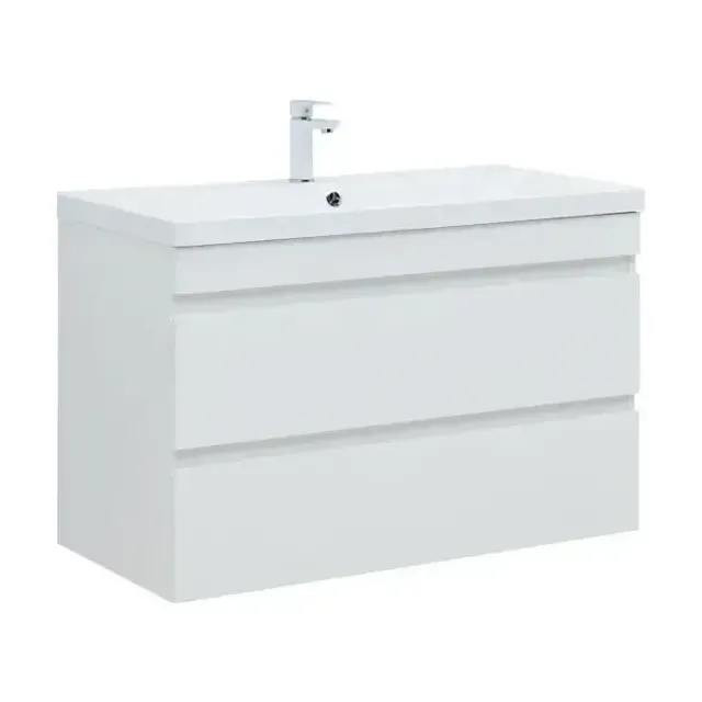 Тумба с раковиной Aquanet Нота New 100 белый глянец