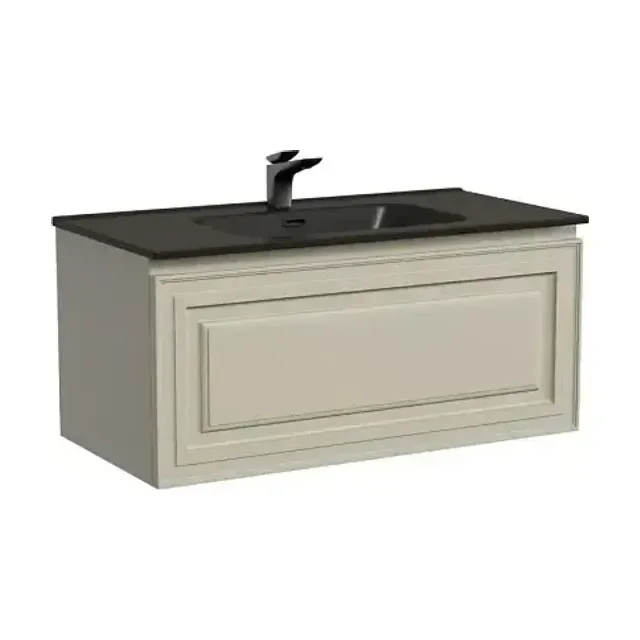 Тумба с раковиной Sancos Very 90 Beige Soft (раковина Element CN7002MB черная матовая)