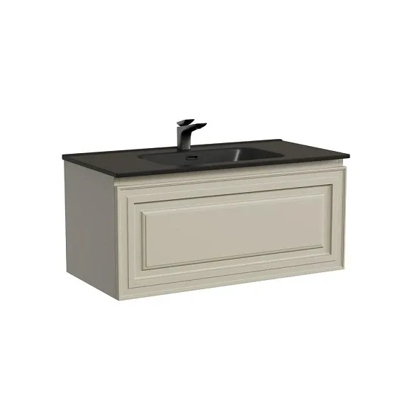 Тумба с раковиной Sancos Very 90 Beige Soft (раковина Element CN7002MB черная матовая)