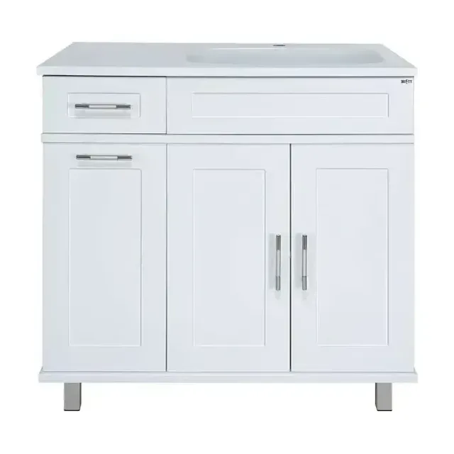 Тумба с раковиной Misty Купер 90 R белая с бельевой корзиной