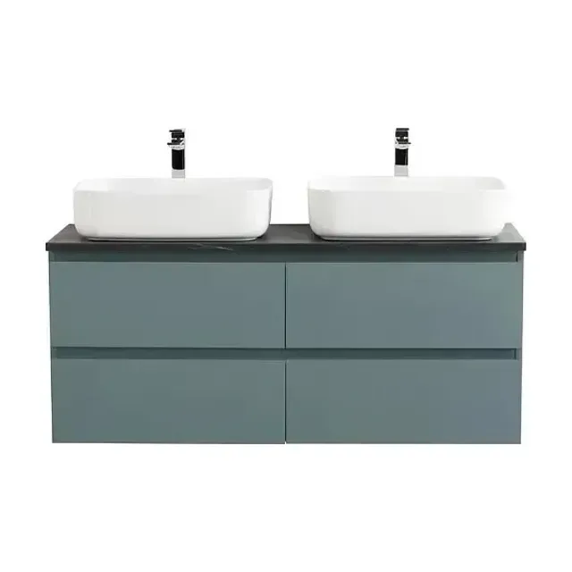 Тумба с раковиной BelBagno Крафт (Kraft) 120 с четырьмя ящиками голубая матовая (столешница черный матовый мрамор)
