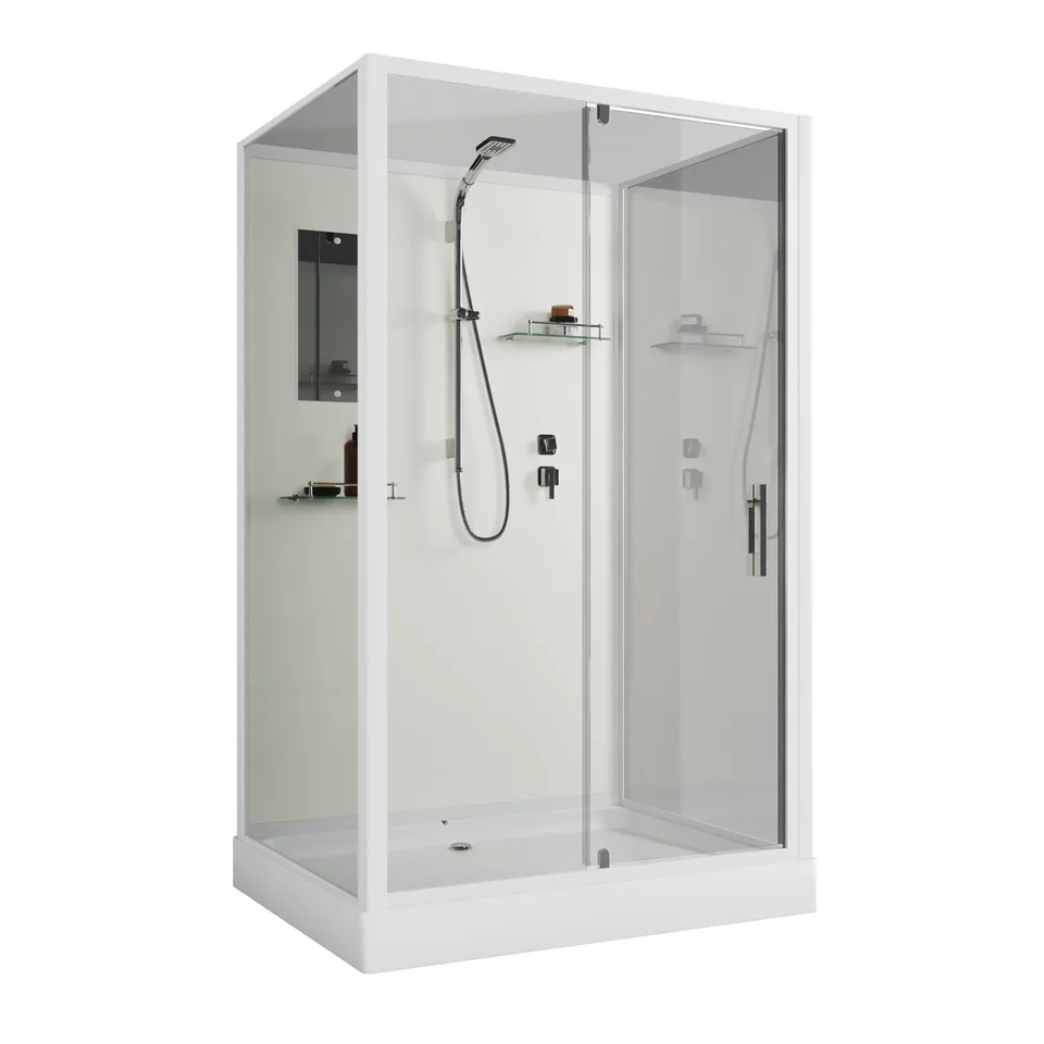 Душевая кабина Niagara Standart ST100/80/15Q/BK (100х80х200) прямоугольник,поддон 15см,распашная,проф.белый,без крыши,3 места