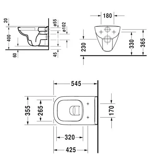 Подвесной унитаз Duravit D-Code 35,5*54,5 безободковый с крышкой-сиденьем микролифт