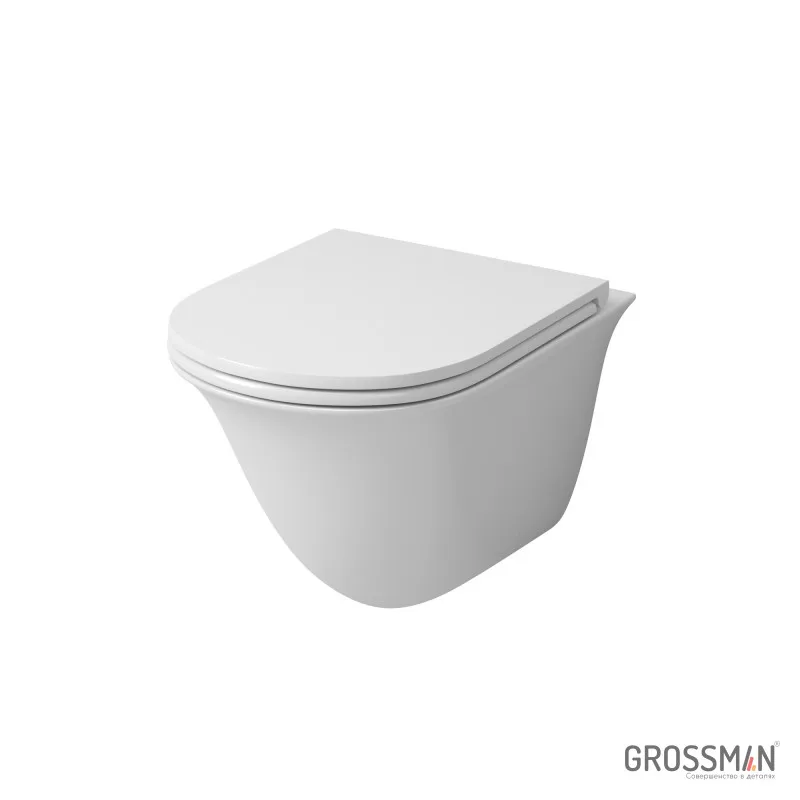 Унитаз подвесной Grossman GR-4412S (485х360х360) безободковый,белый с тонкой крышкой,микролифт