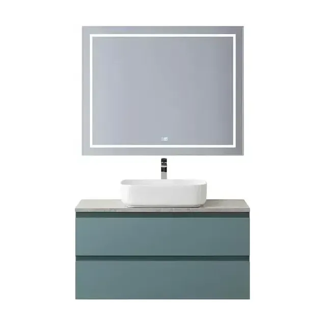 Комплект мебели BelBagno Крафт (Kraft) 100 голубой матовый со столешницей серый глянцевый мрамор