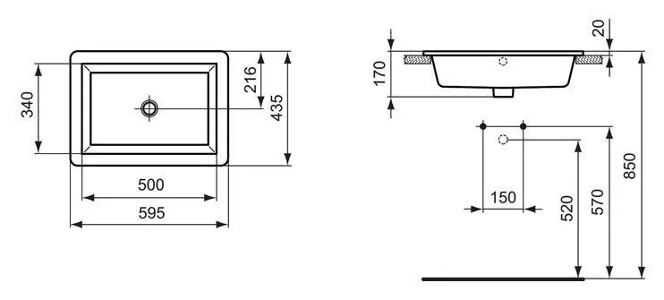 Встраиваемая раковина Ideal Standard Strada 59*43,5