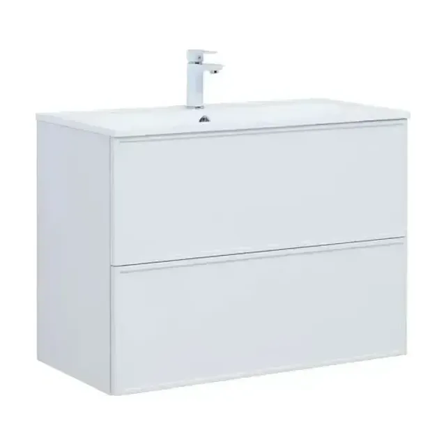 Тумба с раковиной Aquanet Арт 90 белый матовый Soft Touch (тактильный матовый), раковина Арт 90