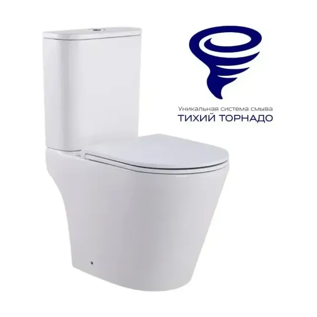 Унитаз-компакт Prato Рим 6095A 38,5*61,5 безободковый Торнадо с крышкой-сиденьем микролифт