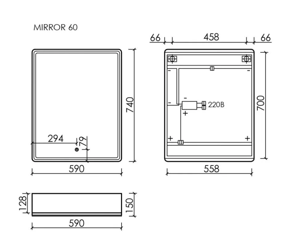 Зеркало-шкаф Sancos Mirror 59*74 с Led подсветкой дуб галифакс натуральный R