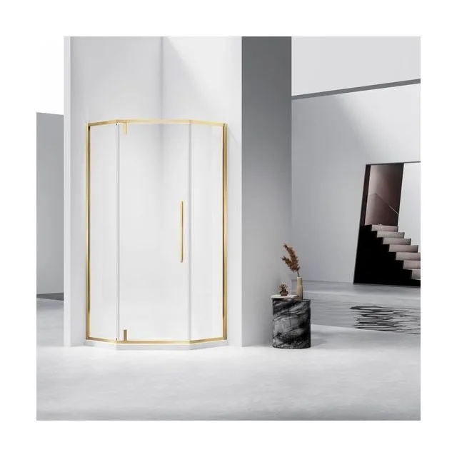 Душевой уголок Vincea Слим-Н (Slim-N) VSP-4SN100CLG 100х100 стекло прозрачное 6 мм профиль брашированное золото без поддона