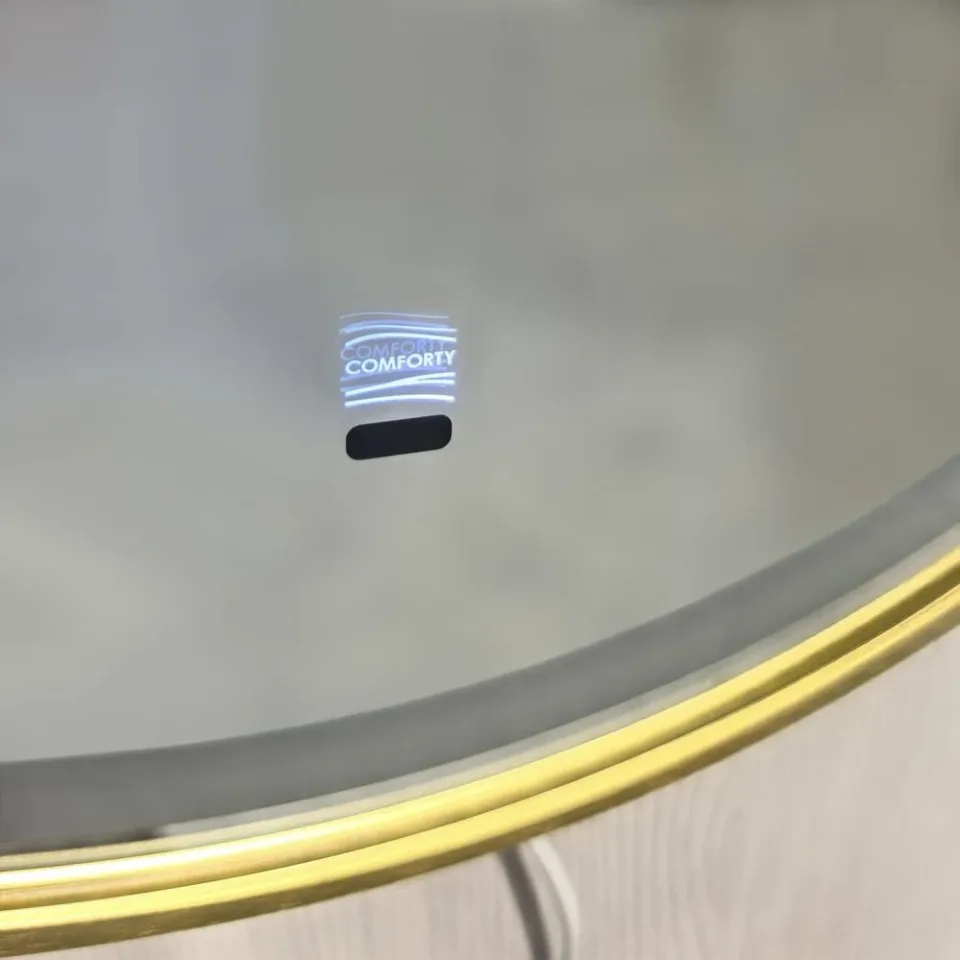 Зеркало Comforty Лея-60 в алюм. раме, LED-подсветка, бесконтактный сенсор, антизапотевание, золото