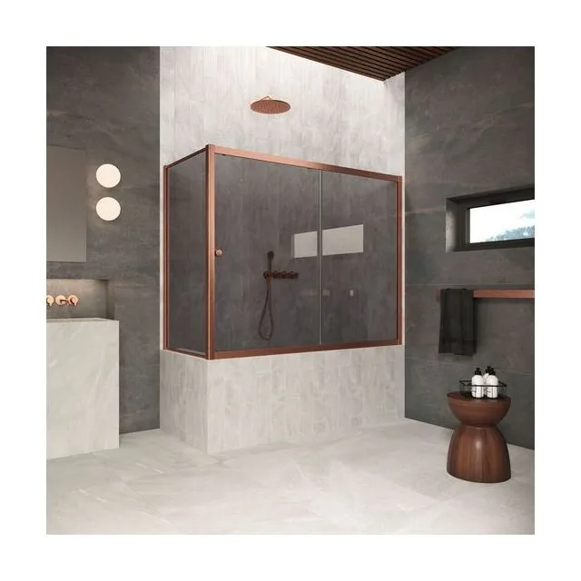 Шторка на ванну Vegas-Glass ZV+ZVF Protec 170×90×140 см, медь брашированная, стекло графит