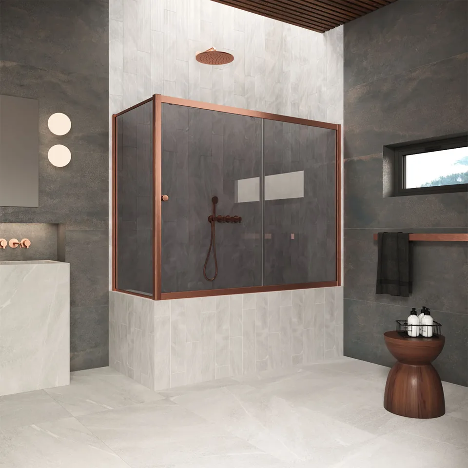 Шторка на ванну Vegas-Glass ZV+ZVF Protec 170×90×140 см, медь брашированная, стекло графит