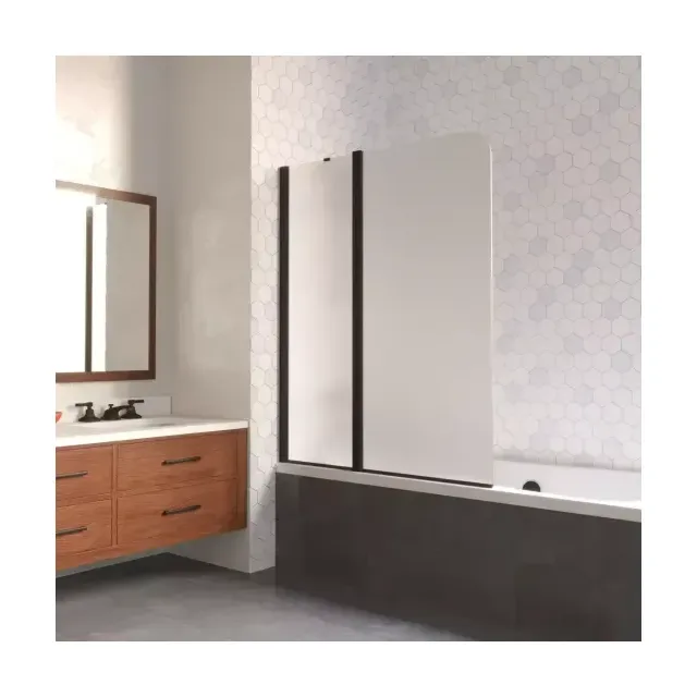 Шторка на ванную E2V LUX ST 125 02М 10 L, профиль черный матовый, стекло сатин