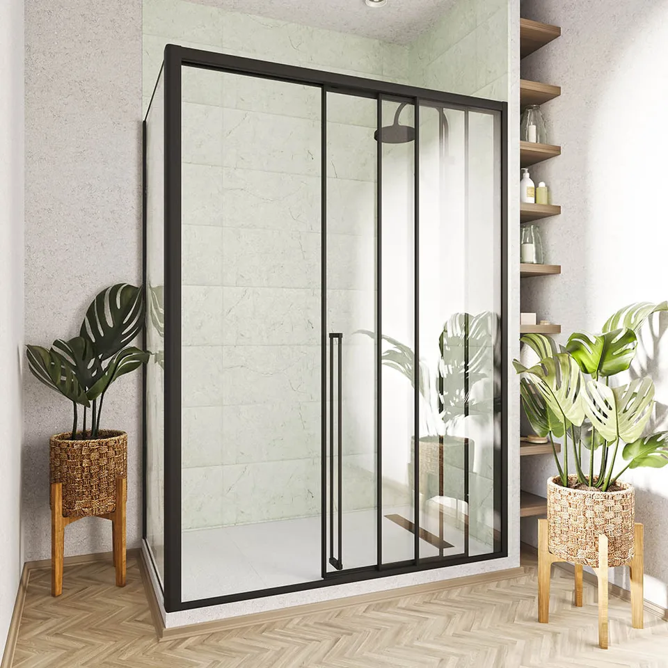 Боковая панель Veconi Premium Prato SP B, 900x2000, черный матовый, стекло прозрачное