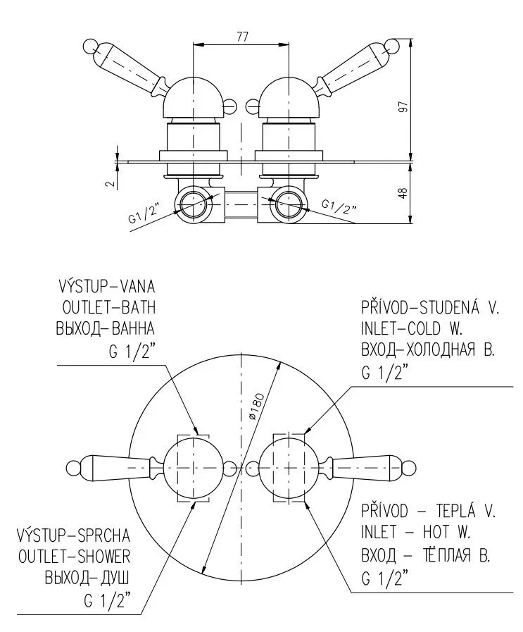 Смеситель Rav Slezak Labe L586K для душа скрытый монтаж хром/белый