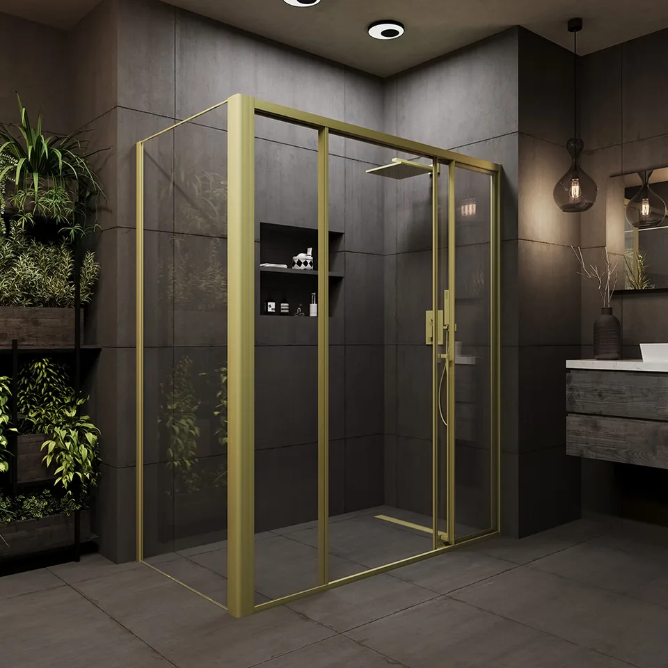 Боковая панель Veconi Premium Prato SP G, 900x2000, золото брашированный, стекло прозрачное