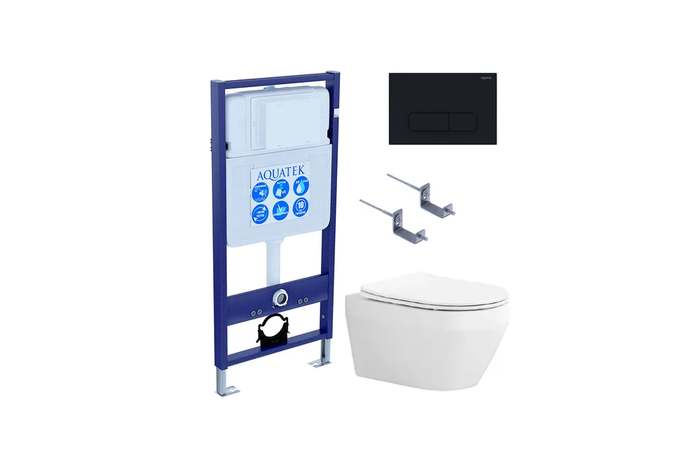 SET AQUATEK ЛЕЯ Т (рама AQUATEK Standard INS-0000012, клавиша KDI-0000017 ,KKI-0000002 крепёж+унитаз ЛЕЯ AQ1199T-00 с тонким сиденьем soft-close