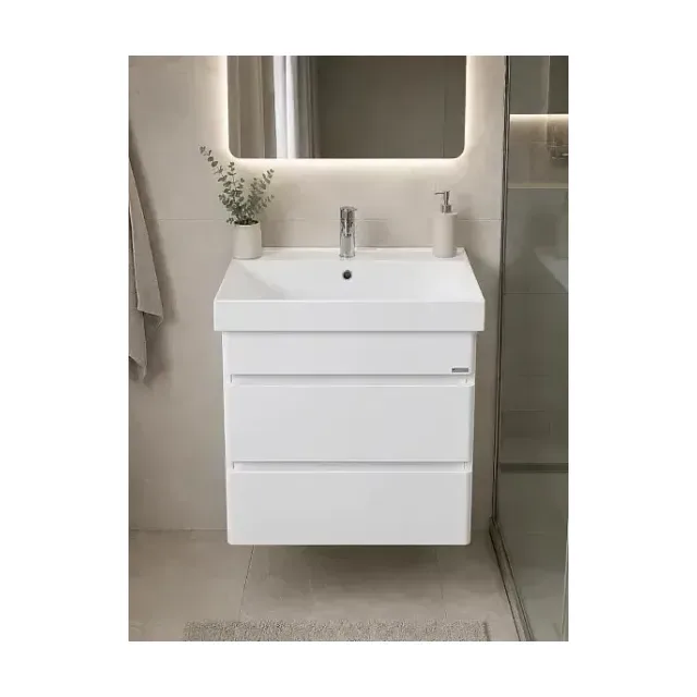 Аквадом Тумба Бриони 60 см, подвесная, цвет белый, 2 ящика, с раковиной KERAMA MARAZZI Cubo