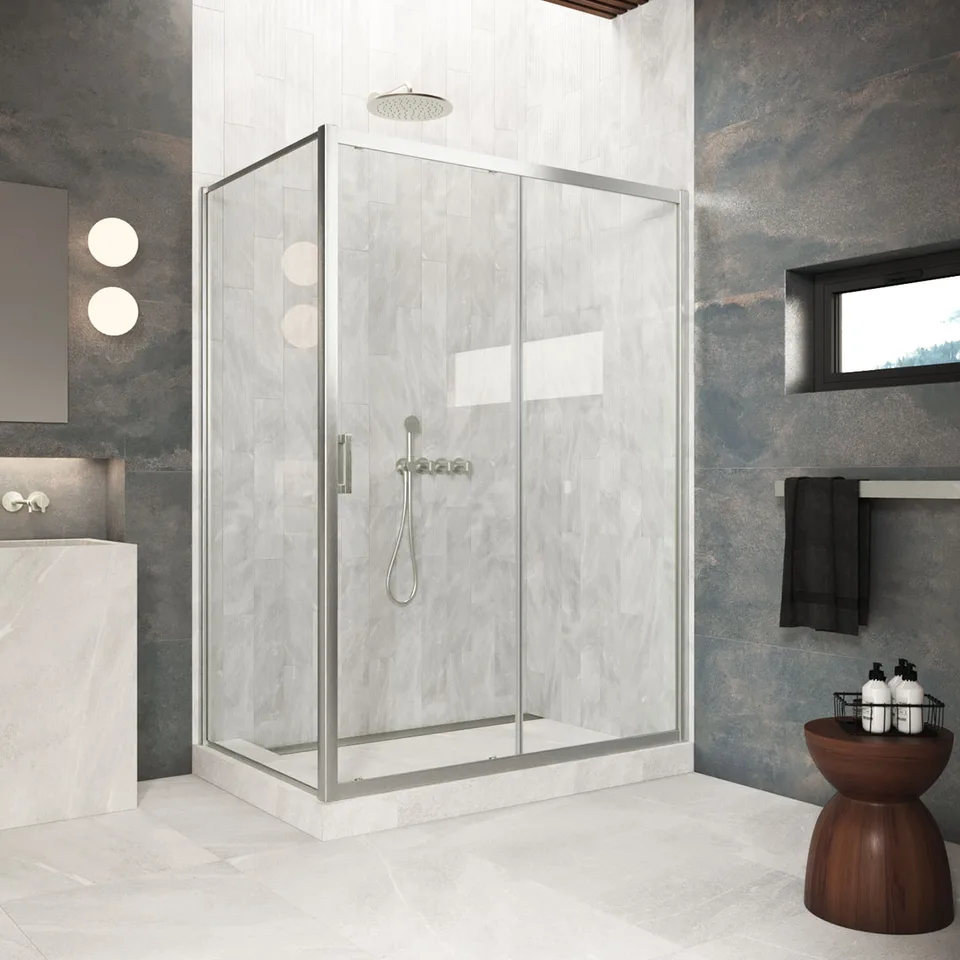 Душевое ограждение Vegas-Glass ZP+ZPV Protec 145×95×200 см, чёрный матовый, стекло crystalvision