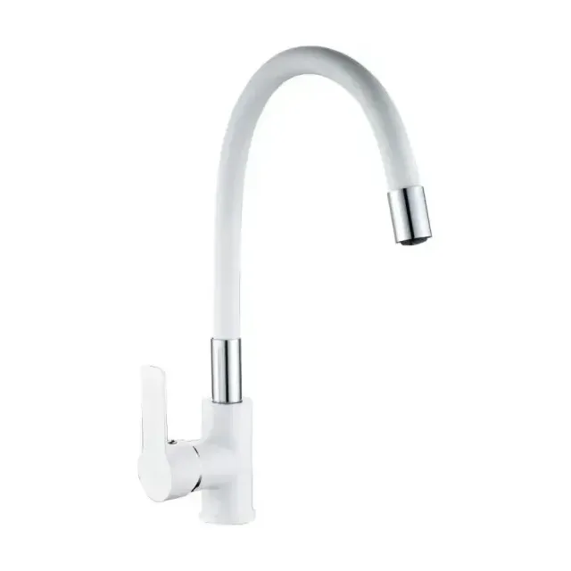 Смеситель Haiba HB70113-8 для кухни гибкий излив белый