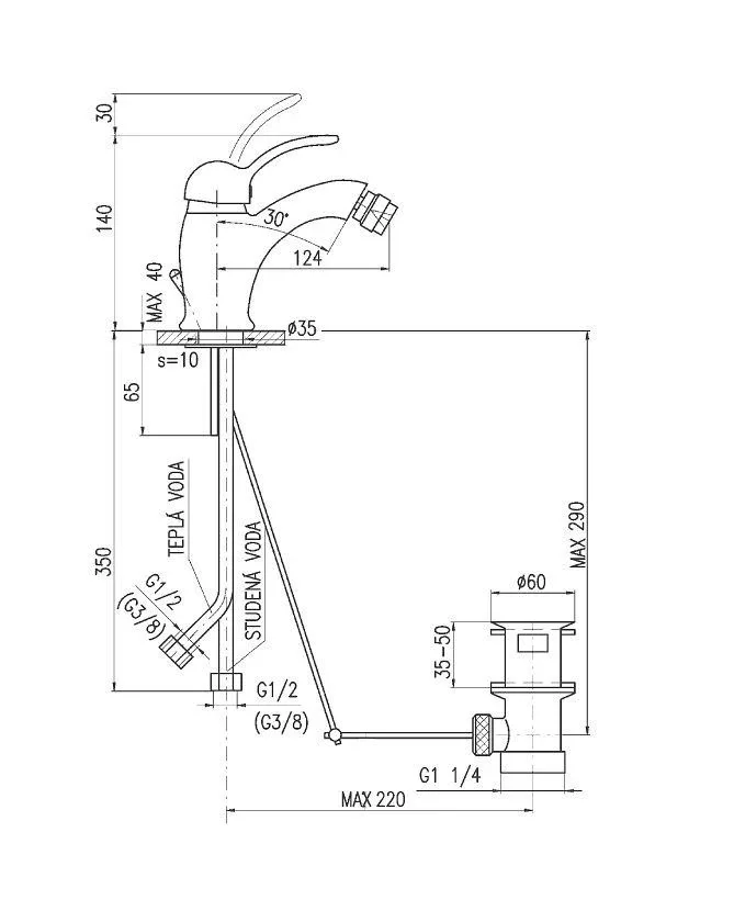 Смеситель Rav Slezak Labe L045.5SM для биде с донным клапаном бронза