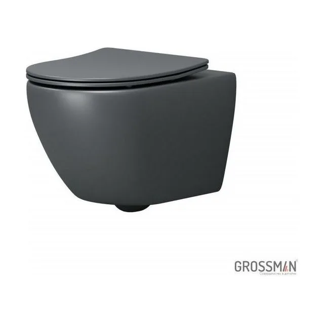 Унитаз подвесной Grossman GR-4457GMSQ (520х360х320) безободковый,смыв торнадо,серый матовый с тонкой крышкой,микролифт