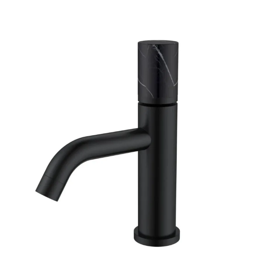 Смеситель Boheme Stick 121-B-MR-B для раковины черный матовый ручка черный мрамор
