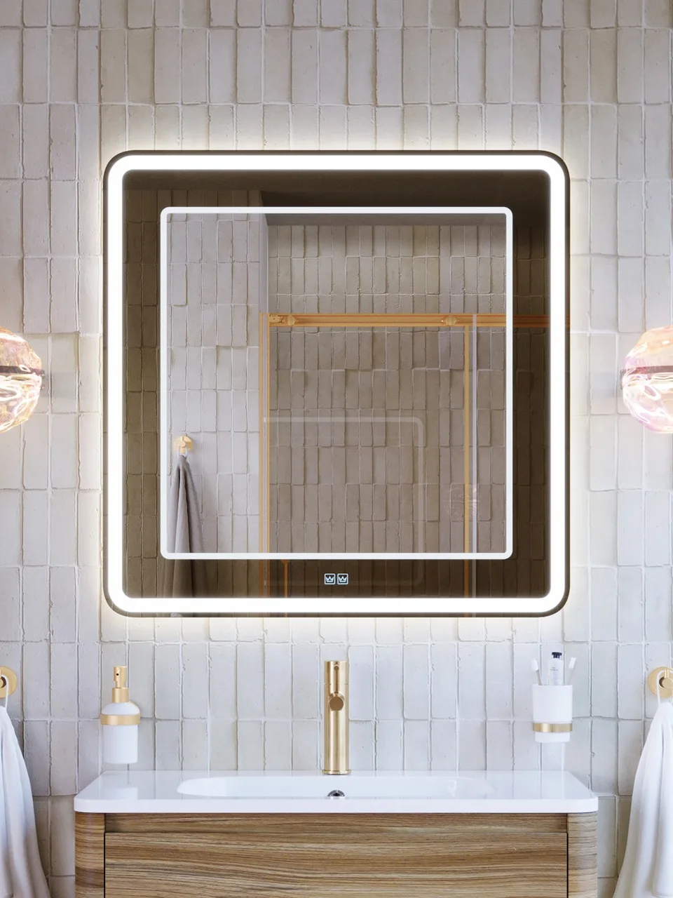 Зеркало со встроенной и контурной подсветками CEZARES CZR-SPC-SLIDER-800-900-LED-TCH-BR