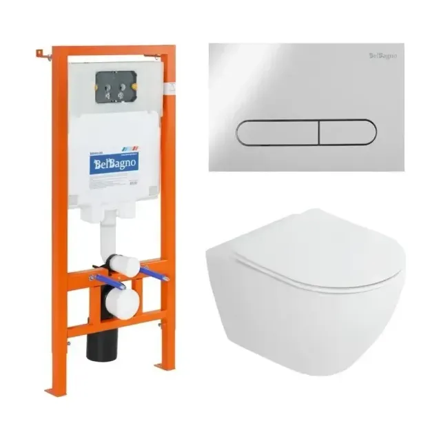 Комплект инсталляции 4в1 BelBagno (унитаз Stylus-TOR CZR-6601-TH-TOR с сиденьем CZR-2316-SC + инсталляция BB002-80 с кнопкой смыва BB005-PR-CHROME)