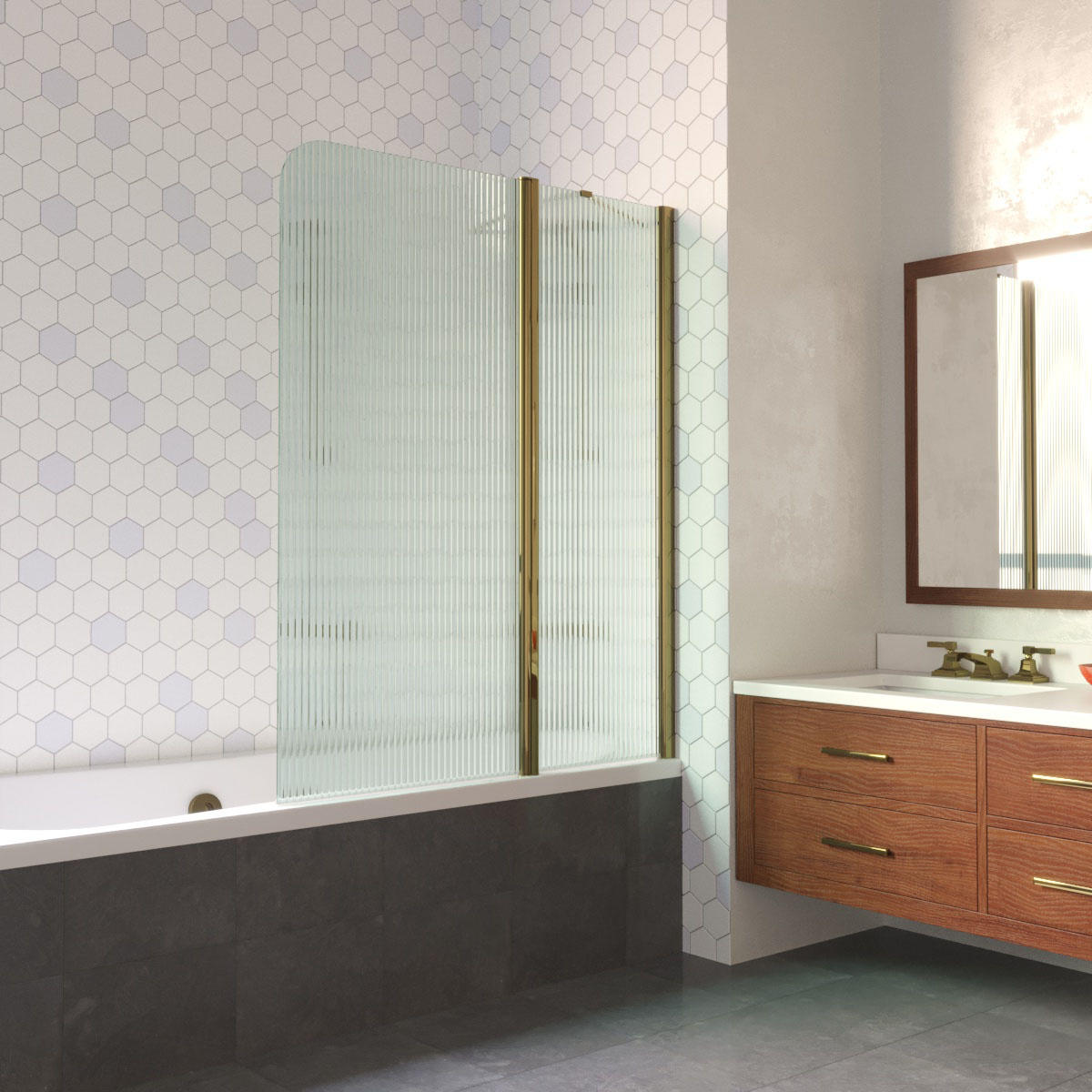 Шторка на ванную E2V LUX ST 125 05 Moru R, профиль бронза, стекло Moru