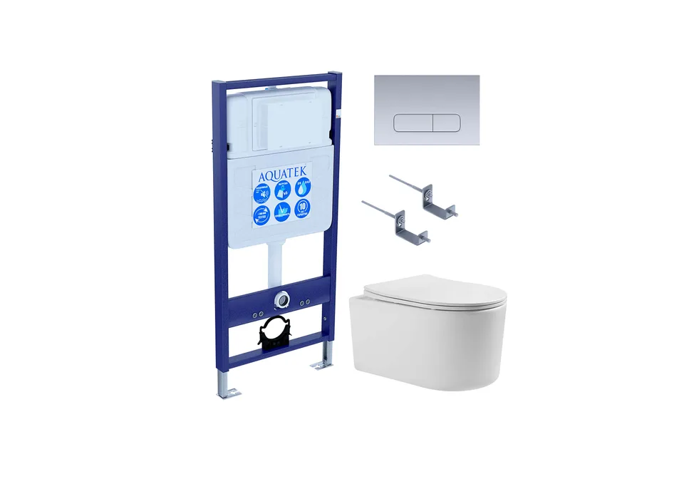 SET AQUATEK МИЯ 4в1 (рама AQUATEK Standard INS-0000012+ крепеж KKI-0000002+клавиша KDI-0000014+унитаз МИЯ AQ2004-00 с тонким сиденьем soft-close