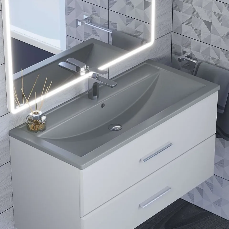 Встраиваемая раковина Uperwood Foster Quartz 100*45,5 серая матовая, бетон