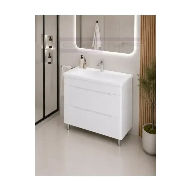 Аквадом Тумба Рада 80 см, напольная, цвет белый, 2 ящика, с раковиной Modul Slim