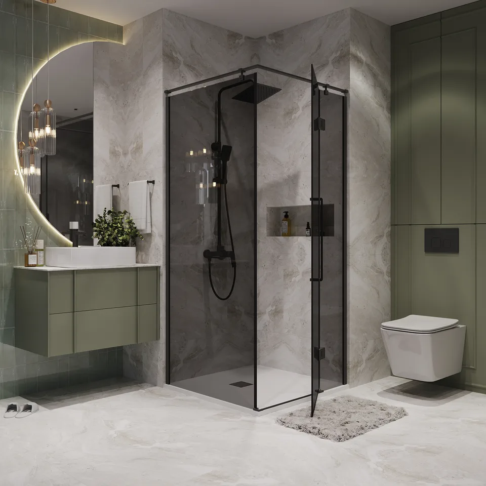 Душевое ограждение Niagara Nova NG-2831-34BLACK (90х90х195) квадрат,черный матовый,дверь распашная,стекло тонированное,1 место