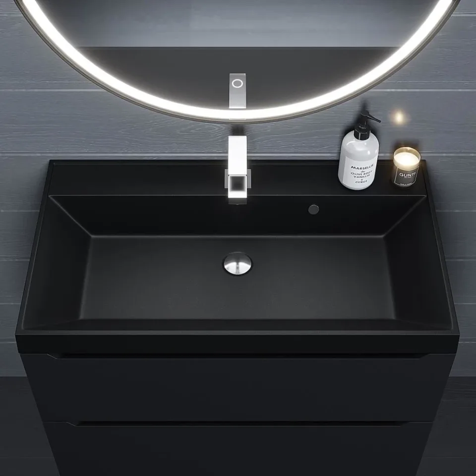 Встраиваемая раковина Uperwood Classic Quartz 80*45 черная матовая, космос