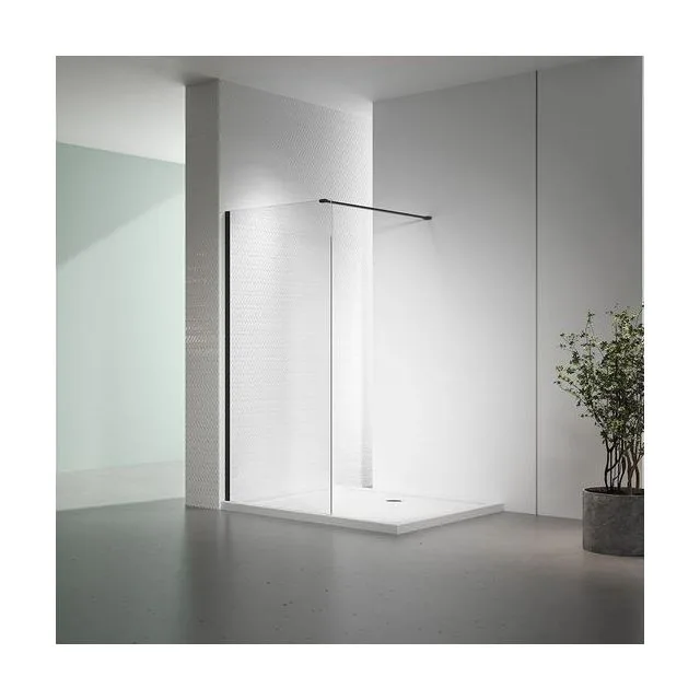 Душевая перегородка Veconi KR-72B 120×200 см, стекло прозрачное, профиль чёрный матовый (KR72B-120-01-C7)