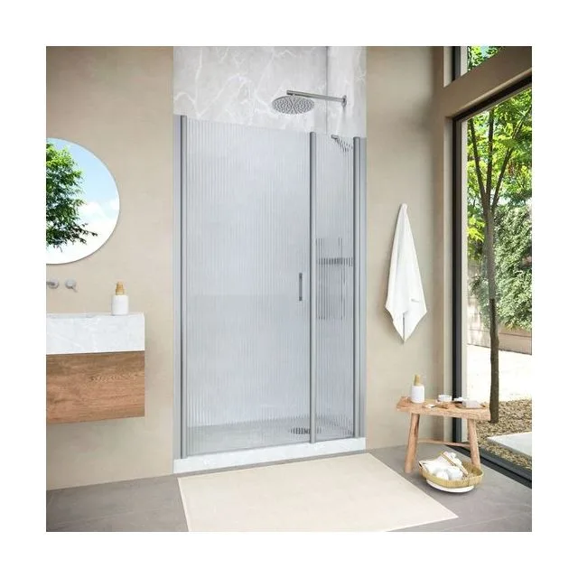 Дверь в душевой проем EP-F-2 NOVO h2000 150 07 Moru L, профиль матовый хром, стекло Moru