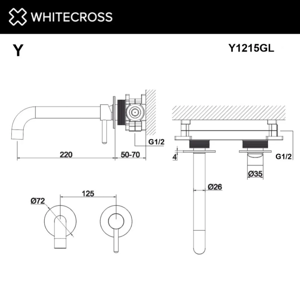 Смеситель Whitecross Y Gold Y1215GL для раковины скрытый монтаж золото