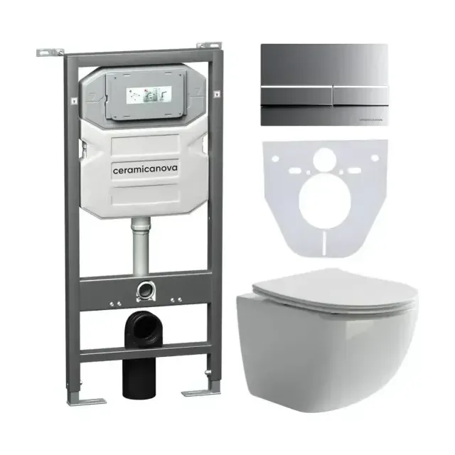 Комплект инсталляции Ceramicanova Envision, унитаз Forma Rimless, клавиша смыва Flat хром матовый