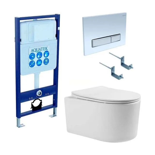 SET AQUATEK МИЯ 4в1 (рама AQUATEK Standard INS-0000012+ крепеж KKI-0000002+клавиша KDI-0000022+унитаз МИЯ AQ2004-00 с тонким сиденьем soft-close
