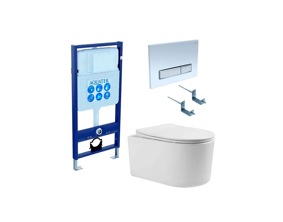 SET AQUATEK МИЯ 4в1 (рама AQUATEK Standard INS-0000012+ крепеж KKI-0000002+клавиша KDI-0000022+унитаз МИЯ AQ2004-00 с тонким сиденьем soft-close
