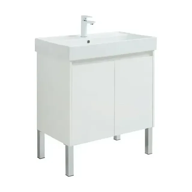 Тумба с раковиной Aquanet Nova Lite 75 белый глянец (2 дверцы) (раковина Латина 75, 4 ножки)
