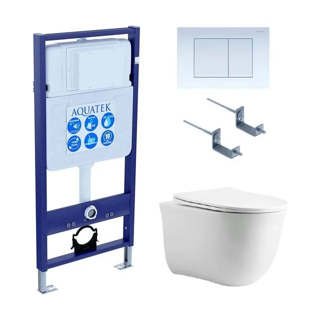 Set AQUATEK КЛАССИК cm (рама AQUATEK Standard INS-0000012 с звукоиз.прокладкой+крепеж KKI-0000002+кнопкаKDI-0000009+унитаз КЛАССИК AQ1112-00 с крышкой-сиденьем soft-close)