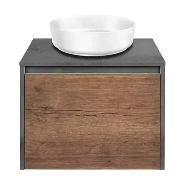 Тумба с раковиной Vincea Меса (Mesa) 60 табачный дуб/бетон (раковина белая)
